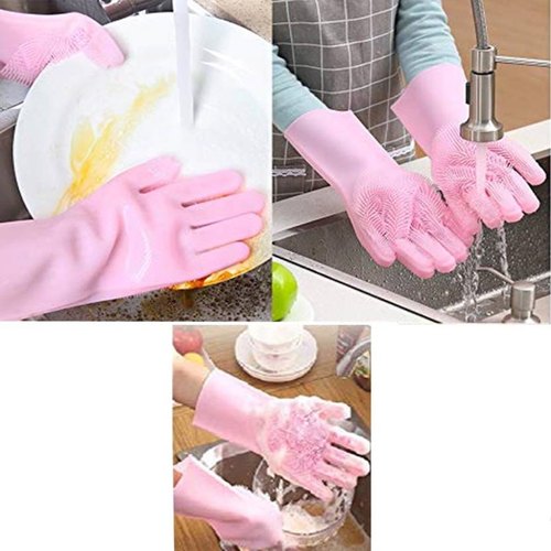 Pair of Silicone Washing Full Finger Gloves For Home & Kitchen
