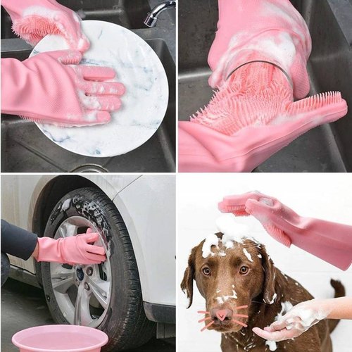 Pair of Silicone Washing Full Finger Gloves For Home & Kitchen