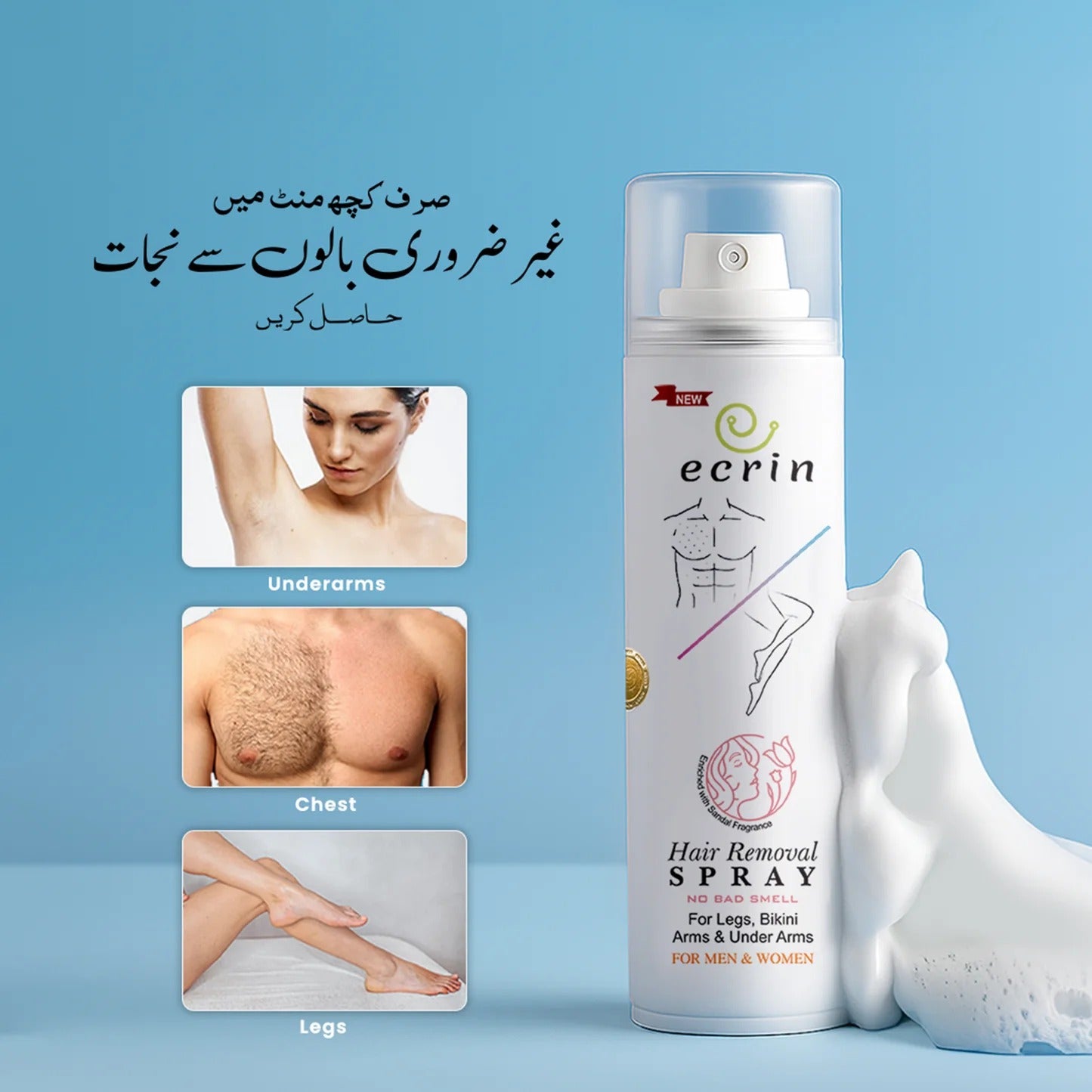 New Ecrin Hair Removal Foaming Spray - Advance Formula with Refreshing Fragrance